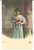Cartolina originale da collezione 1910 ca Giovane donna con mazzolino di fiori Cartolina colorata VINTAGE FP 1