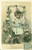 Cartolina originale da collezione 1906 BONNE ANNEE Bambina in scenario floreale Cartolina augurale FP VG 1