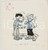 Stampa, bozzetto originale 1955 ca IL VITTORIOSO ? Bambino mostra bernoccolo Illustrazione ORIGINALE 20x21 1
