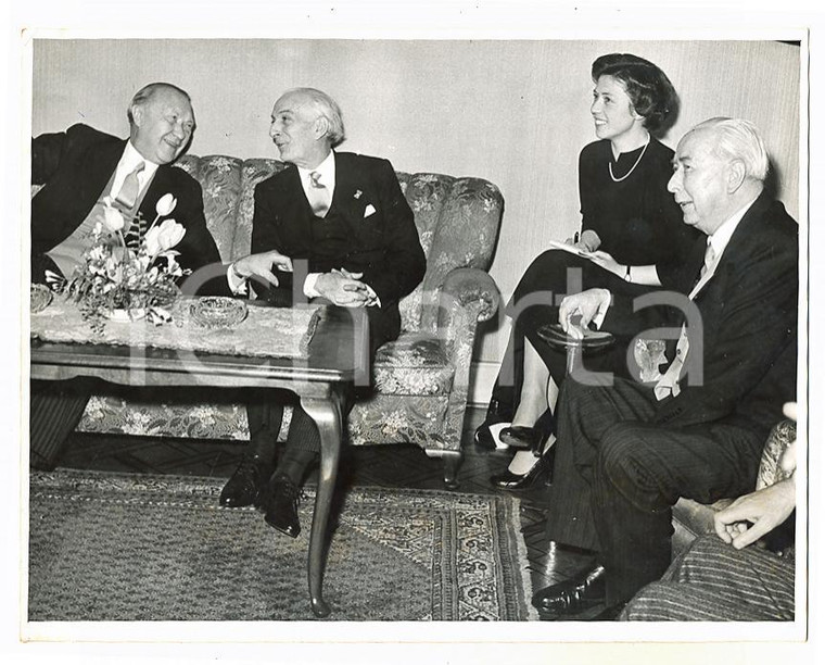 1956 BONN Incontro tra Antonio SEGNI Konrad ADENAUER Theodor HEUSS Foto 21x16 cm