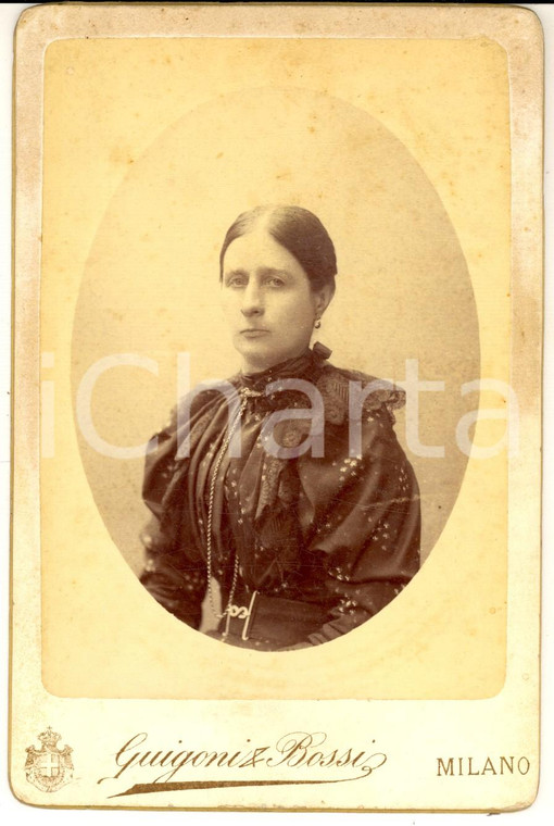 1890 ca MILANO Ritratto di donna in abito ricamato *Foto GUIGONI e BOSSI 11x16