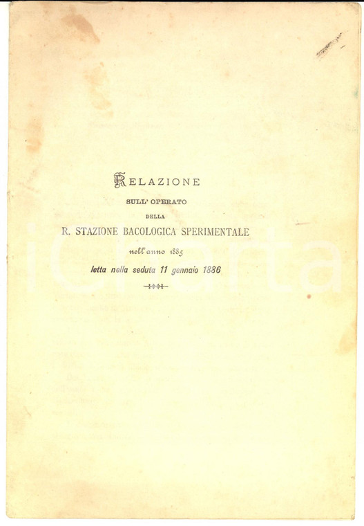 1886 PADOVA Relazione su operato Reale Stazione Bacologica Sperimentale nel 1885