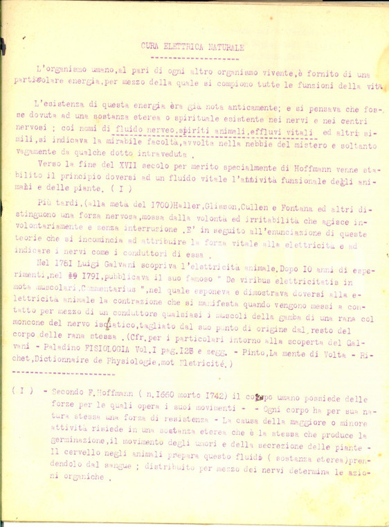 1930 ca Roberto RUSSITANO Cura elettrica naturale *Dattiloscritto INEDITO 21 pp.