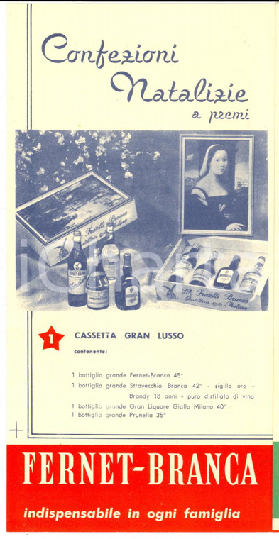 1957 FERNET BRANCA Confezioni natalizia - Pieghevole pubblicitario VINTAGE