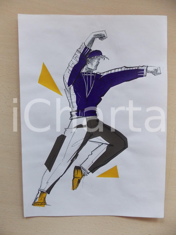1980 ca MODA UOMO SPORT Completo felpa e pantalone (1) - Bozzetto 25x35 cm
