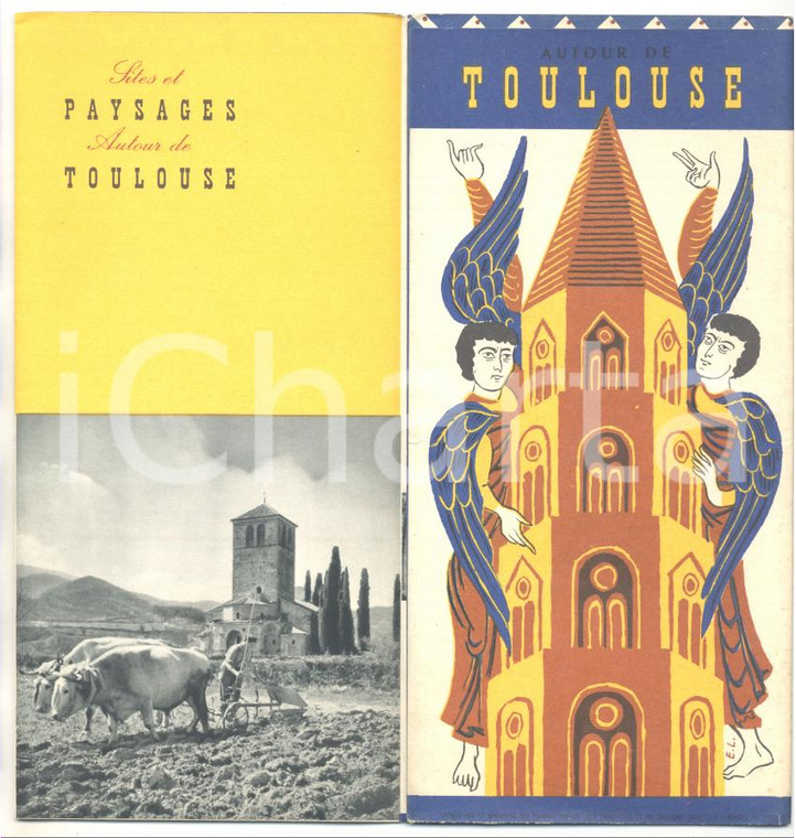 1955 ca FRANCE Autour de TOULOUSE Sites et paysages *Pieghevole ILLUSTRATO 10x22