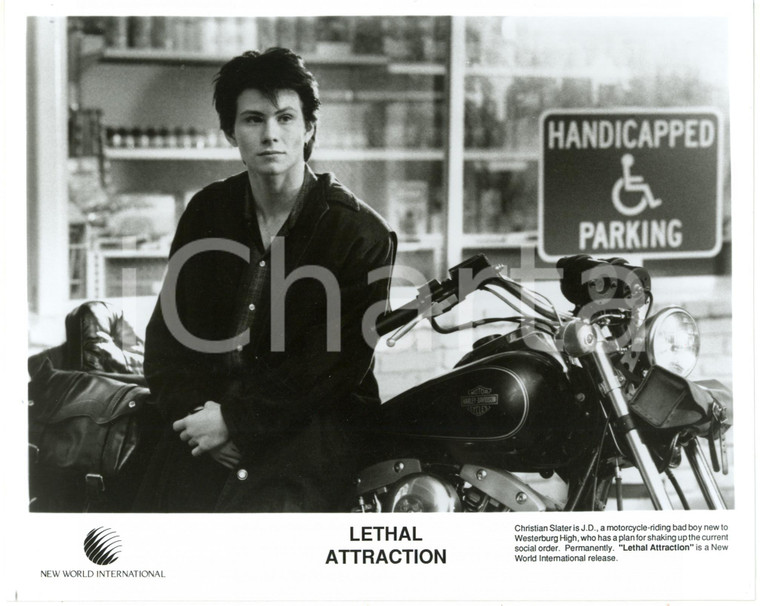 1987 CINEMA "Fatal Attraction" Christian SLATER con HARLEY DAVIDSON Foto 25x20