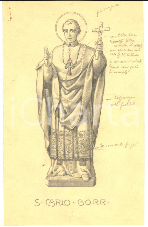 1950 ca ORTISEI Vincenzo DEMETZ Figlio - Bozzetto statua San Carlo Borromeo