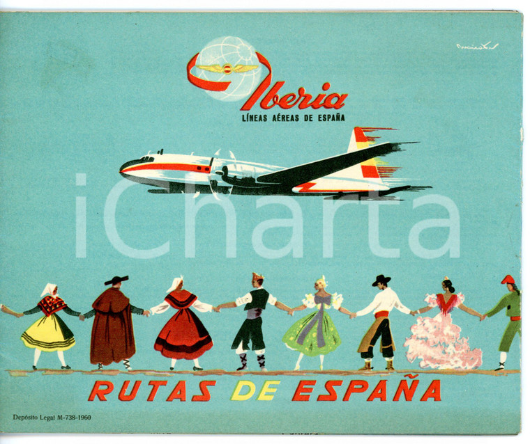 1960 IBERIA Rutas de España - Libretto turistico ILLUSTRATO con tratte aeree