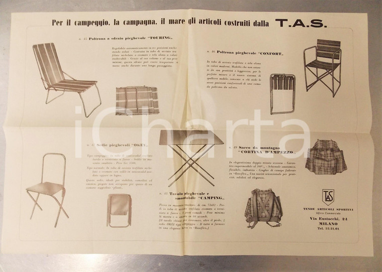 1960 ca MILANO Ditta T.A.S. Tavoli e sedie pieghevoli - Velina ILLUSTRATA 45x30
