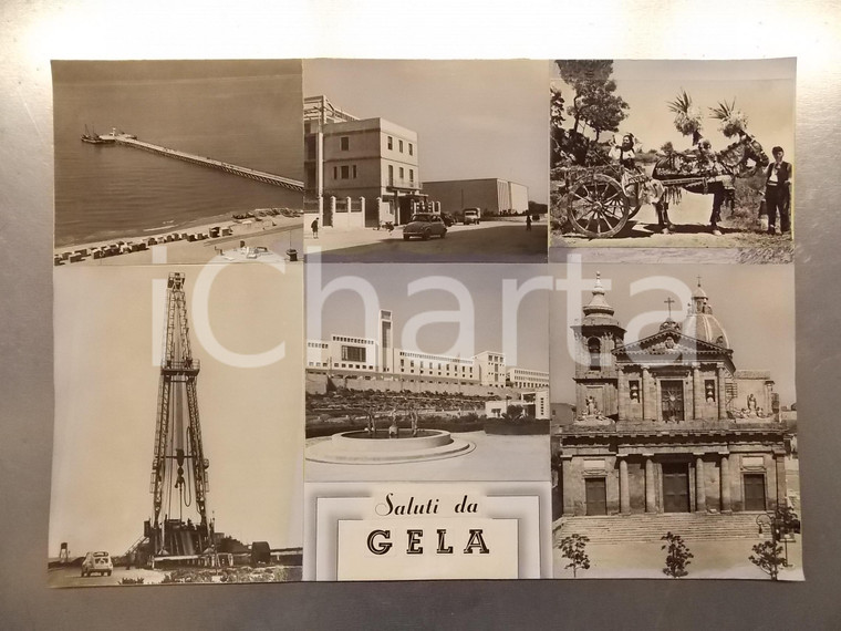 1960 ca GELA Vedutine con Palazzo di Città - Bozzetto per cartolina 45x30 cm
