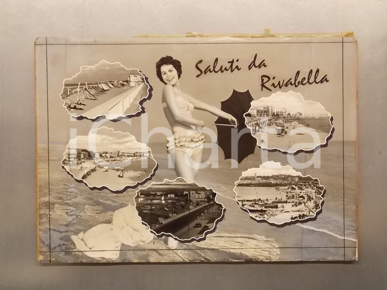 1960 ca RIVABELLA (RN) Pin-up in spiaggia *Bozzetto preparatorio cartolina 47x32