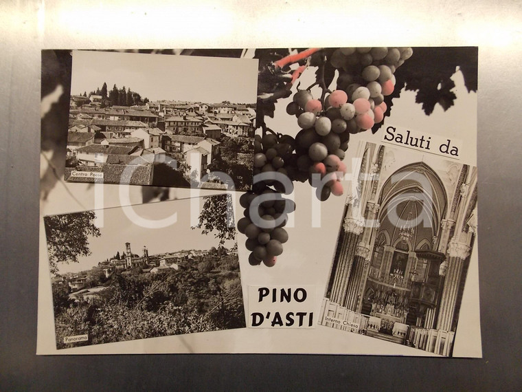 1960 ca PINO D'ASTI Panorama del centro storico *Bozzetto per cartolina 35x24 cm