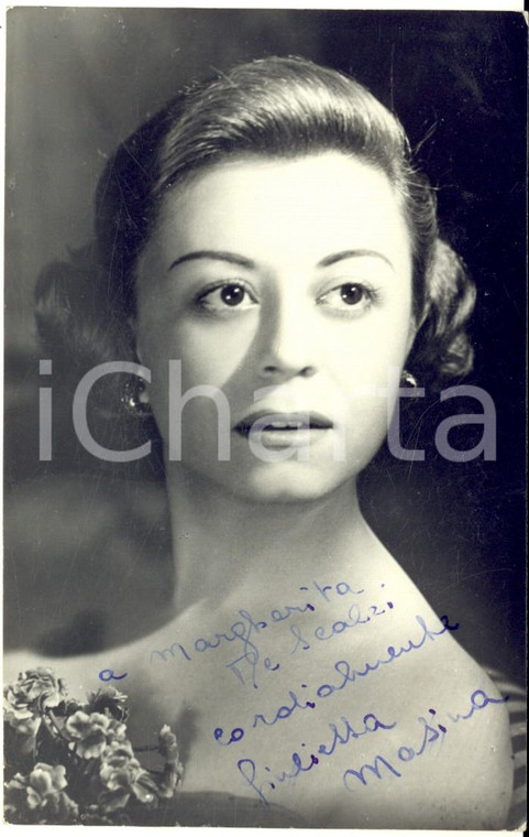 1950 ca Attrice Giulietta MASINA - Ritratto - Fotocartolina con AUTOGRAFO