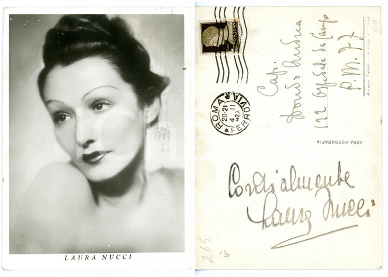 1942 ROMA Attrice Laura NUCCI - Ritratto - Fotocartolina con AUTOGRAFO - VG