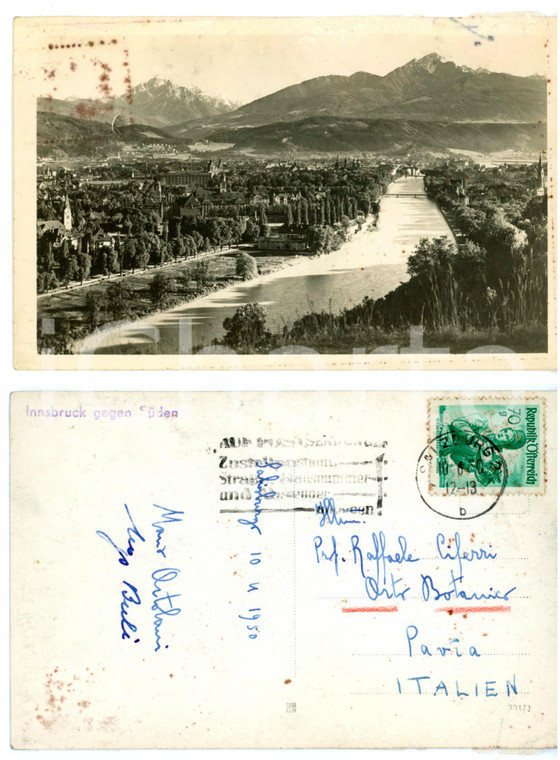 1950 INNSBRUCK Veduta fiume INN *Cartolina con autografo Mario ORTOLANI Ugo BULI