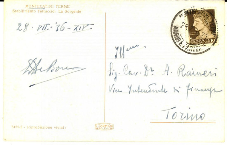 1936 MONTECATINI TERME Cartolina gen. Emilio DE BONO - AUTOGRAFO