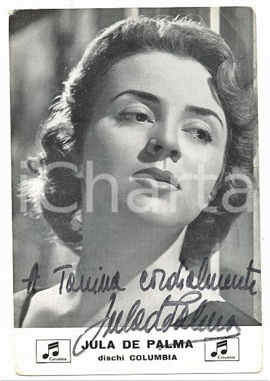 1960 ca ITALIA MUSICA Jula DE PALMA - Autografo su foto seriale DISCHI COLUMBIA