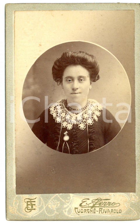 1910 ca CUORGNÈ Ritratto di giovane donna con colletto in pizzo *Foto FERRO CDV