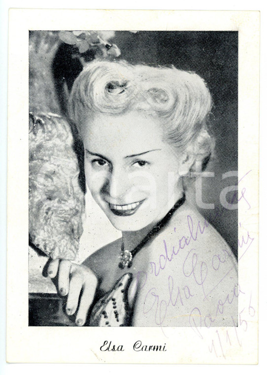 1956 PAVIA TEATRO Elsa CARMI attrice - Ritratto - Foto seriale con AUTOGRAFO