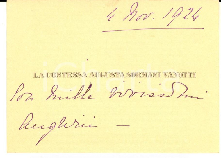 1924 LURAGO D'ERBA Contessa Augusta SORMANI VANOTTI - Biglietto AUTOGRAFO