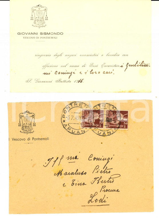 1946 PONTREMOLI Mons. Giovanni SISMONDO - Biglietto di auguri AUTOGRAFO