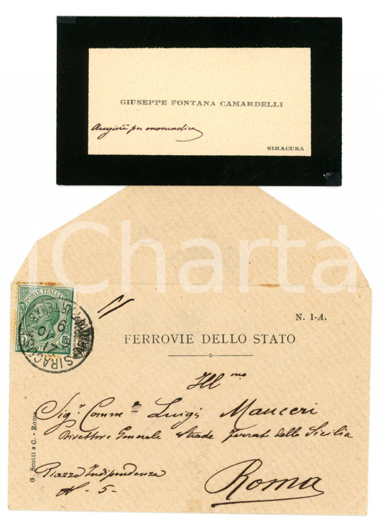 1910 SIRACUSA Giuseppe FONTANA CAMARDELLI Biglietto da visita AUTOGRAFO - Busta