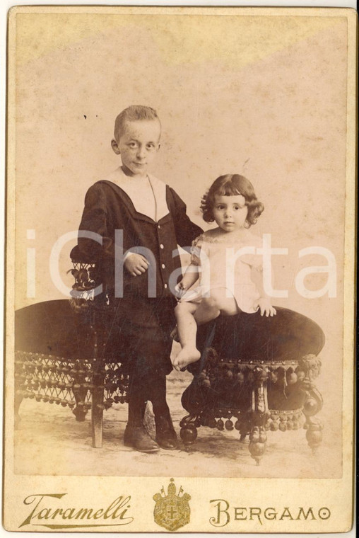 1895 ca BERGAMO Ritratto di due fratellini - Foto Andrea TARAMELLI 11x16 cm
