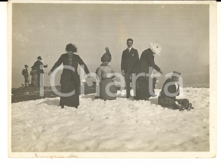 1912 MONTE MOTTARONE Gruppo di escursionisti nella neve - Foto VINTAGE 12x9 cm