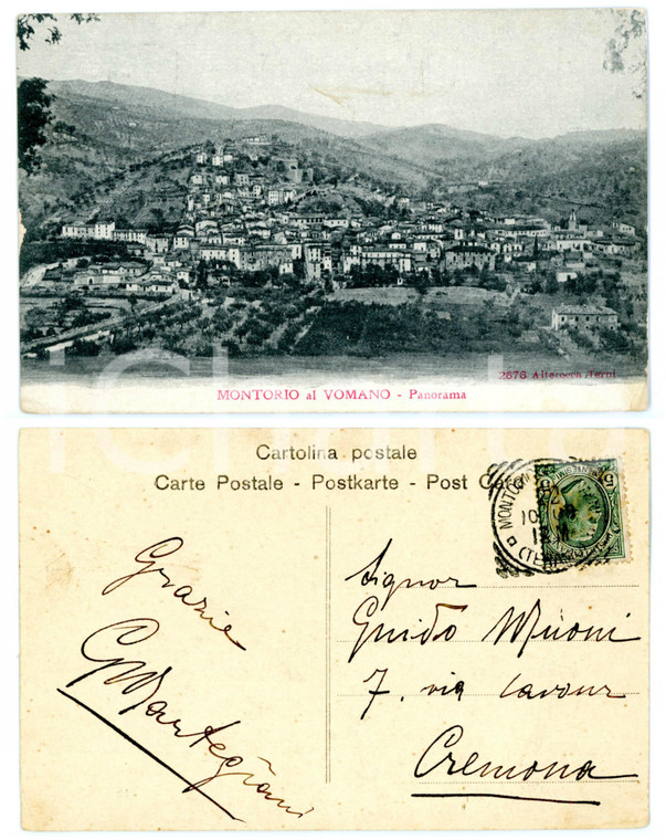 1908 MONTORIO AL VOMANO Gina MARTEGIANI - Cartolina con AUTOGRAFO 14x9 cm