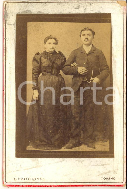 1899 TORINO Ritratto di una coppia di sposi - Foto Giovanna CARTURAN 11x16 cm