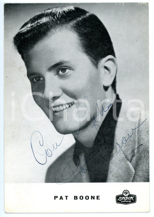 1960 ca MUSICA Cantante Pat BOONE - Foto seriale LONDON RECORDS con AUTOGRAFO