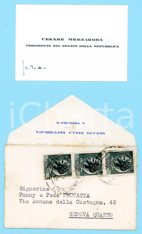 1960 ROMA Cesare MERZAGORA - Biglietto da visita AUTOGRAFO