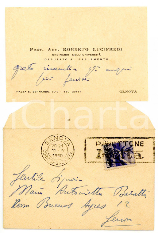 1950 GENOVA On. Roberto LUCIFREDI - Biglietto da visita con auguri AUTOGRAFO