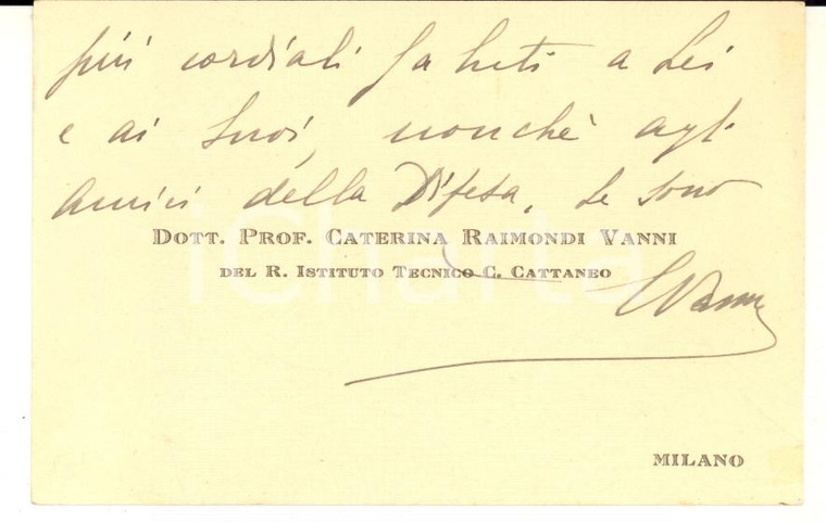 1925 ca MILANO Caterina RAIMONDI VANNI - Biglietto da visita AUTOGRAFO