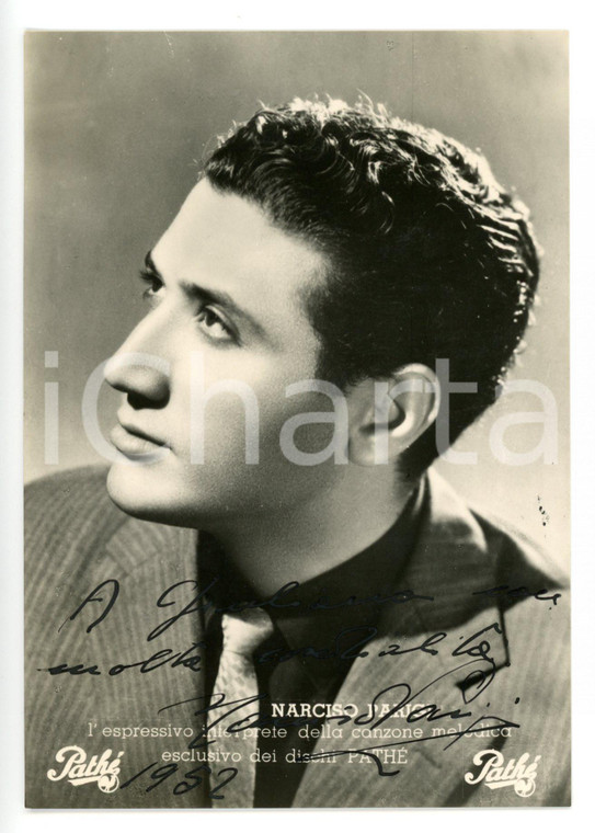 1952 MUSICA Cantante Narciso PARIGI - Fotocartolina PATHÉ con AUTOGRAFO