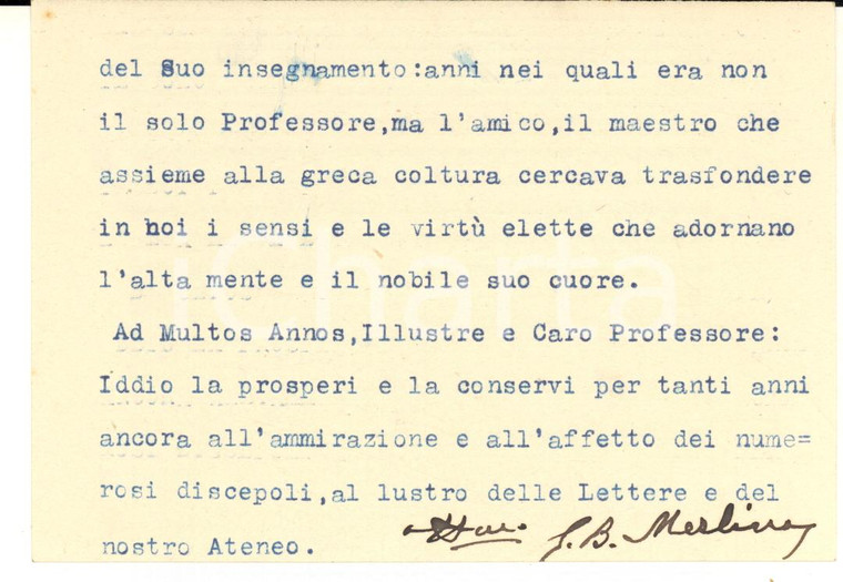 1924 GENOVA Mons. Giovanni Battista MERLINO - Biglietto auguri AUTOGRAFO