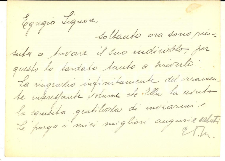 1930 MILANO Biglietto Edvige TOEPLITZ MROZOWSKA per auguri - AUTOGRAFO