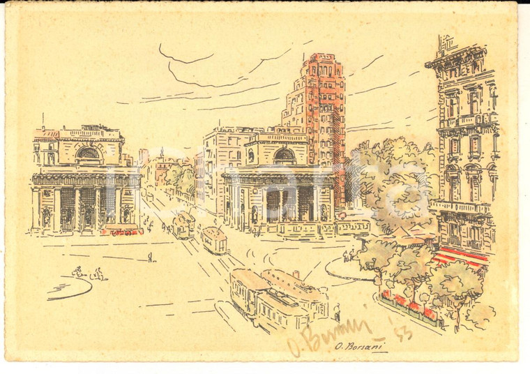 1953 MILANO Porta Venezia - Cartolina Osvaldo BORSANI - AUTOGRAFO