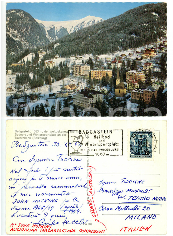1969 BADGASTEIN Pianista Carlo ZECCHI - Cartolina con AUTOGRAFO 15x10 cm