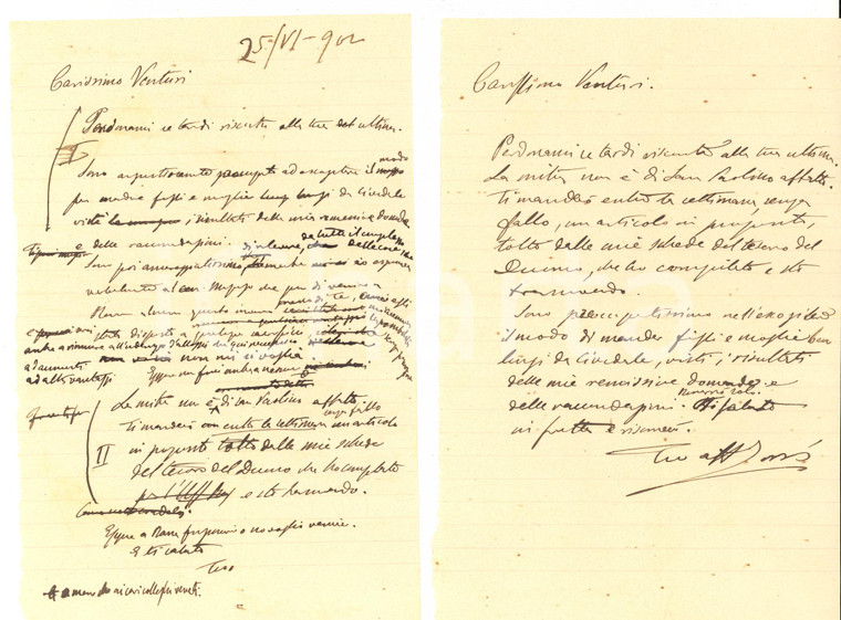 1902 CIVIDALE Lettera Alvise ZORZI ad Adolfo VENTURI - Minuta AUTOGRAFA