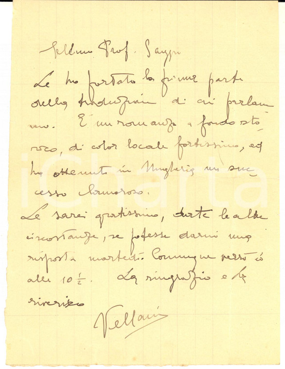 1930 ca BUDAPEST Lettera Franco VELLANI DIONISI per traduzione - AUTOGRAFO