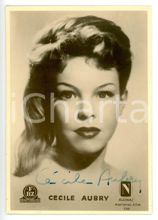 1950 ca CINEMA Attrice Cécile AUBRY - Foto seriale con AUTOGRAFO 9x12 cm
