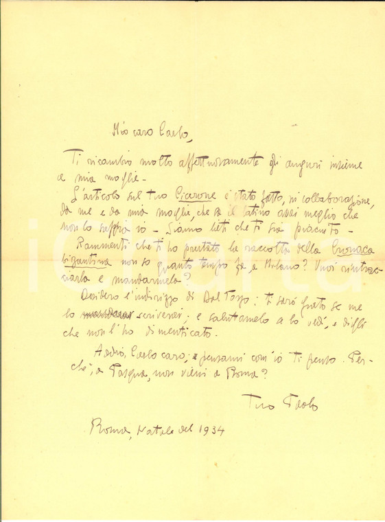 1934 ROMA Lettera poeta Paolo NOBILE per restituzione libro - AUTOGRAFO