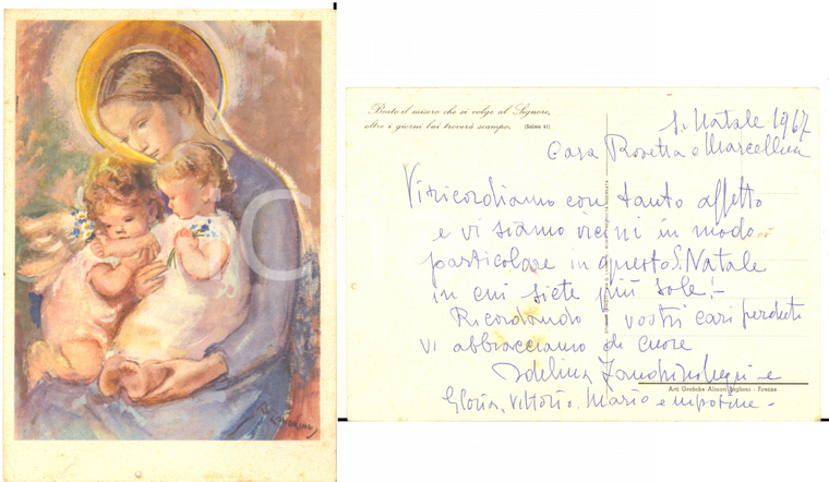 1967 Pittrice Adelina ZANDRINO - Cartolina AUTOGRAFA con illustrazione Madonna