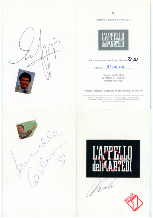 1994 ITALIA 1 "L'appello del martedì" Ezio GREGGIO Gabriella CARLUCCI *AUTOGRAFO