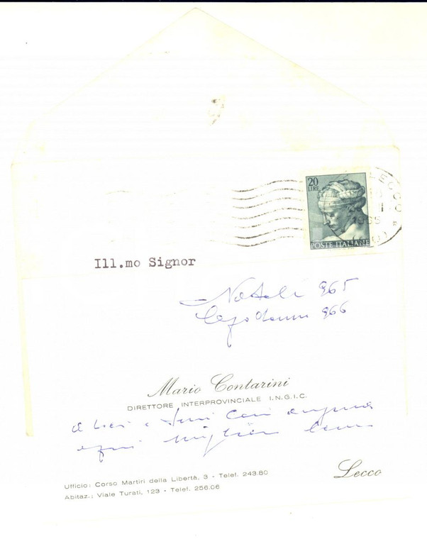 1965 LECCO Mario CONTARINI Direttore INGIC - Biglietto da visita AUTOGRAFO