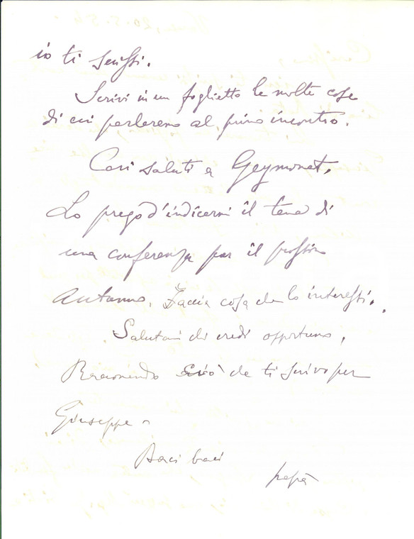 1954 VARESE Lettera prof. Domenico BULFERETTI al figlio Luigi - AUTOGRAFO