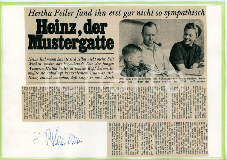 1950 ca CINEMA Heinz RUHMANN in famiglia - Collage *AUTOGRAFO su cartoncino