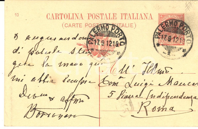 1912 PALERMO Cartolina Gabriele BORDONARO in convalescenza - AUTOGRAFO FP VG